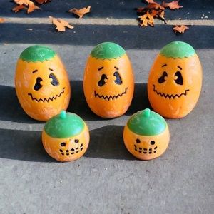 Lot of 5 Vintage Wax Jack O’ Lantern Halloween Decor Pumpkin Candles - VERY RARE